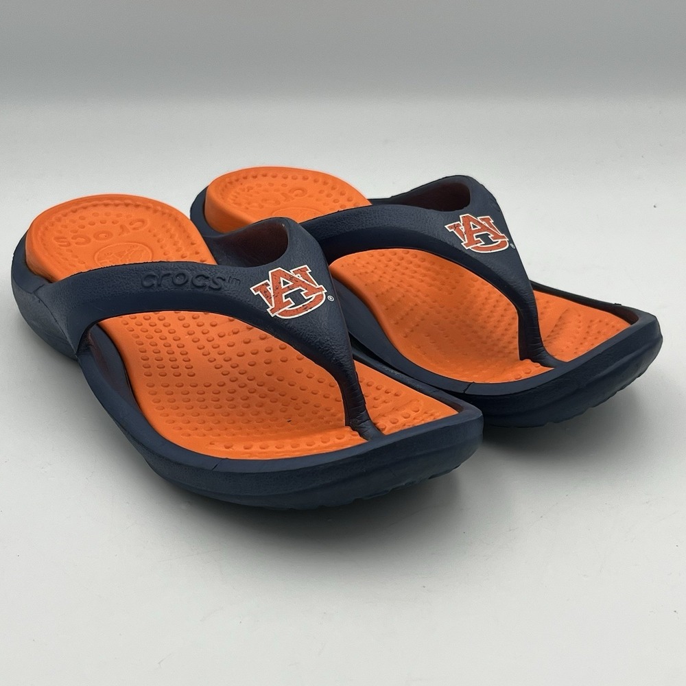 Crocs Auburn University Tigers Size M5 W7 Flip Flops Thong Sandals Blue Orange